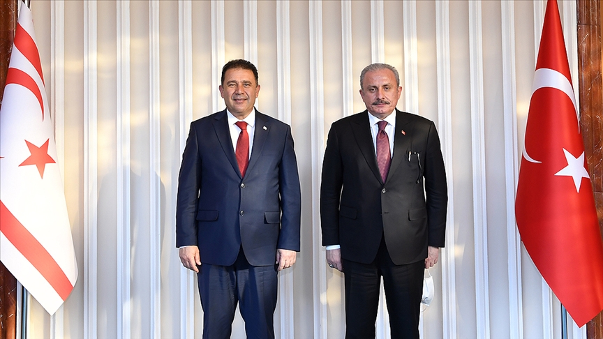 TBMM Başkanı Şentop ile KKTC Başbakanı Saner, Meclis'te bir araya geldi