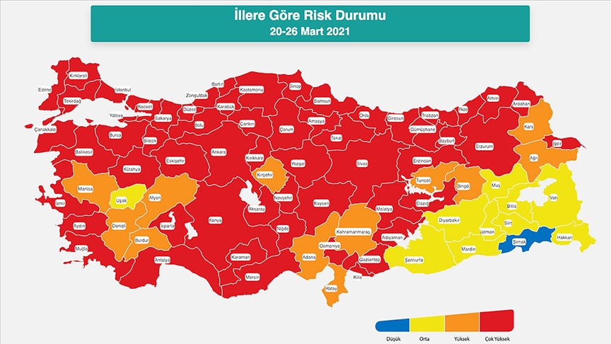 Güncellenen Türkiye Kovid-19 risk haritası açıklandı