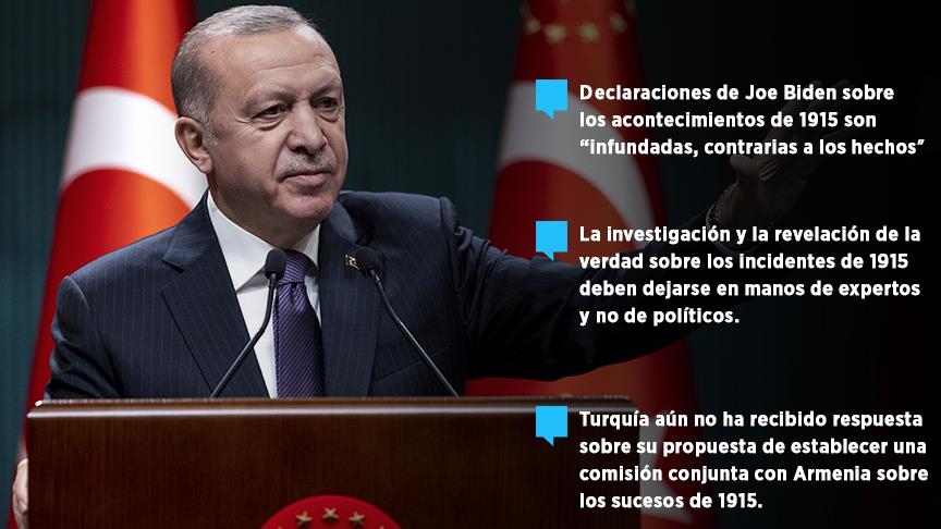 Presidente de Turquía califica declaración de Biden sobre los sucesos de 1915 como "infundada y contraria a los hechos"