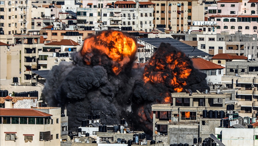 Israeli warplanes destroy another bank building in Gaza
