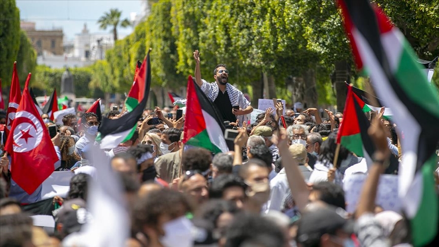 ØªÙˆÙ†Ø³ Ø§Ù„Ù…Ø¦Ø§Øª ÙŠØªØ¸Ø§Ù‡Ø±ÙˆÙ† ØªÙ†Ø¯ÙŠØ¯Ø§ Ø¨Ø¹Ø¯ÙˆØ§Ù† Ø¥Ø³Ø±Ø§Ø¦ÙŠÙ„ Ø¹Ù„Ù‰ Ø§Ù„Ø´Ø¹Ø¨ Ø§Ù„ÙÙ„Ø³Ø·ÙŠÙ†ÙŠ