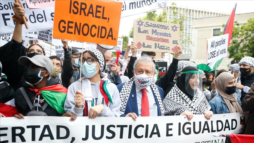 En Madrid organizaron una marcha en apoyo a Palestina y el respeto al alto al fuego