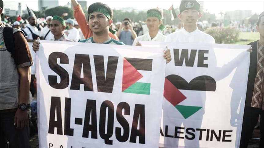 Ratusan masyarakat sipil gelar aksi dukung Palestina di Kedubes AS