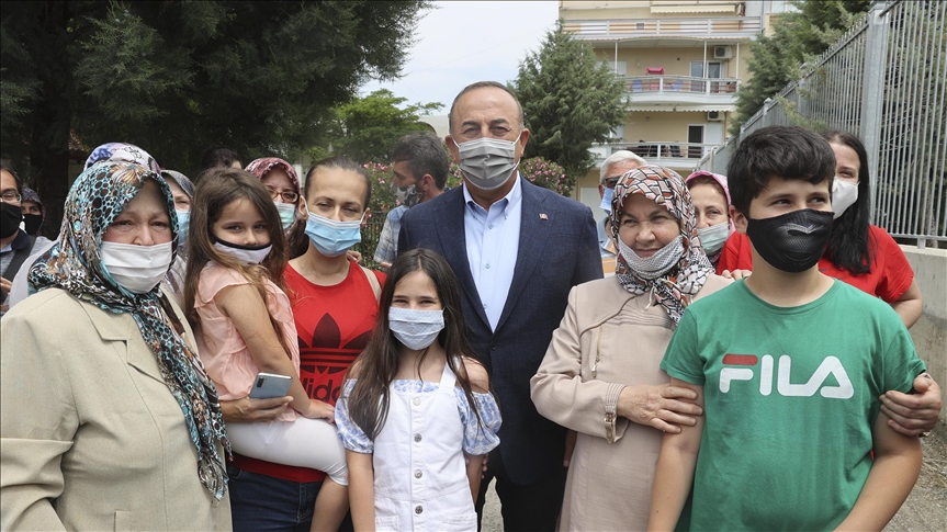 Turkey's foreign minister meets Muslim Turkish minority in Greece