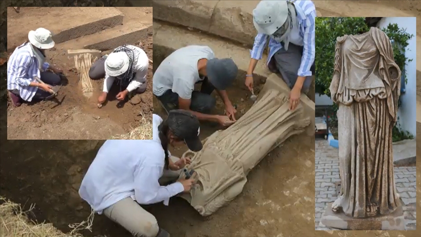 İzmir'deki Metropolis Antik Kenti'nde 1800 yıllık kadın heykeli bulundu