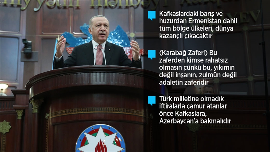 Cumhurbaşkanı Erdoğan: Bugün Azerbaycan'ın yanındayız. Bütün dünya bilsin ki yarın da yanında yer alacağız