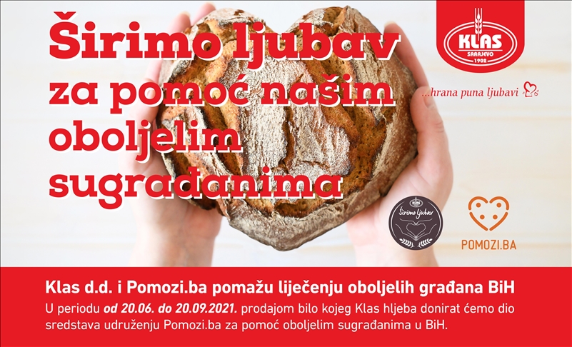 BiH: Pomozi.ba sa Klas d.d. realizira kampanju "Širimo ljubav" za pomoć oboljelim građanima