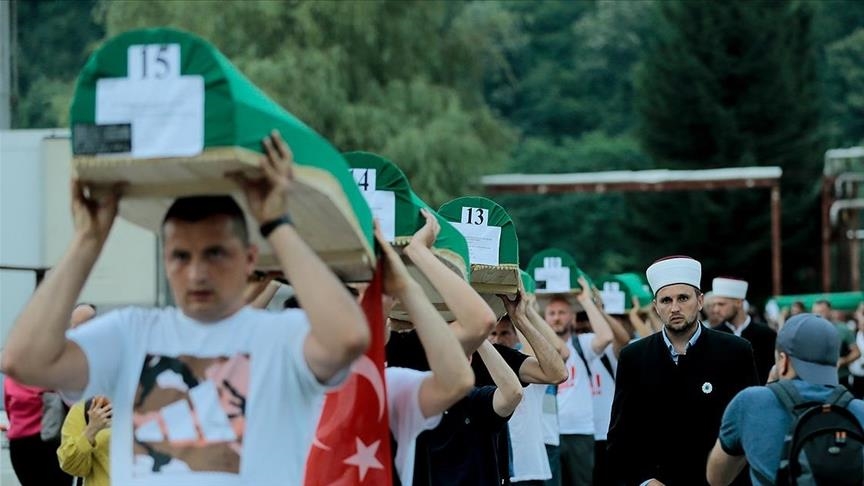 Coffins of 19 Srebrenica genocide victims carried to Potocari cemetery