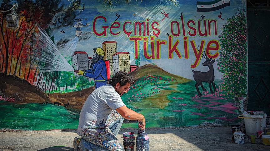 Suriyeli grafiti sanatçısı Esmer'den orman yangınlarıyla mücadelede Türk halkına destek