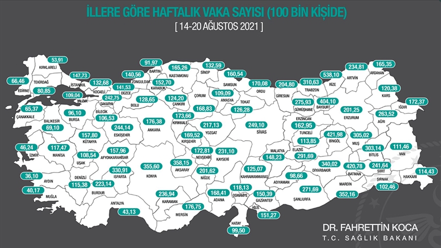 Her 100 bin kişideki Kovid-19 vaka sayısı İstanbul, Ankara ve İzmirde azaldı
