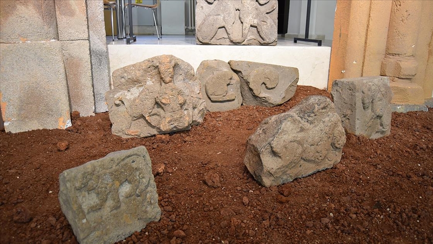 Anideki kazılarda bulunan asırlık aslan kabartmalı taşlar ziyarete açıldı