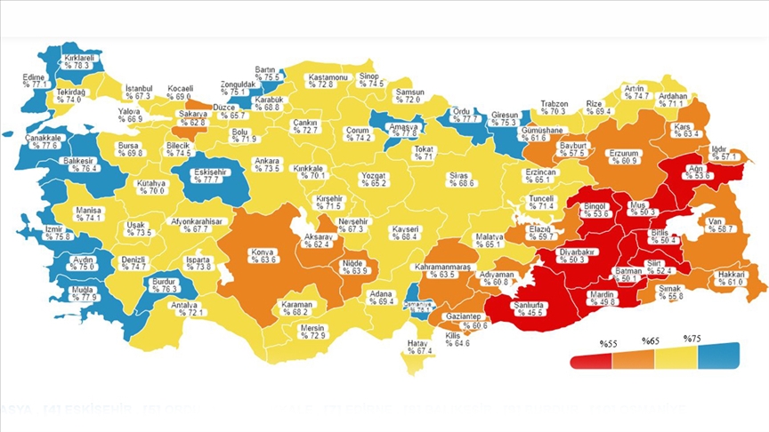 Türkiyenin batı kıyısındaki şehirler aşılamada maviye boyandı