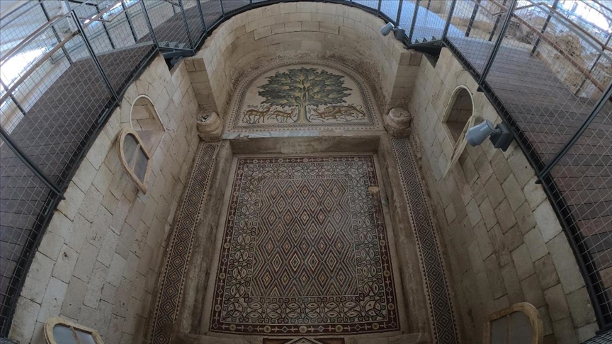 Filistinde Emevi Sarayının kalıntıları arasındaki dev mozaik tablo ziyarete açılıyor
