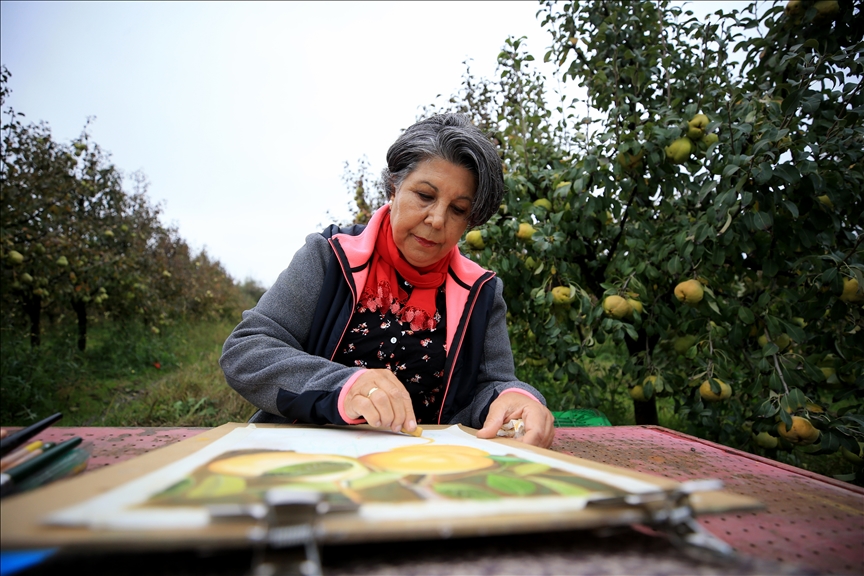 Köyün enstitülü meyve üreticisi kadının resim merakı