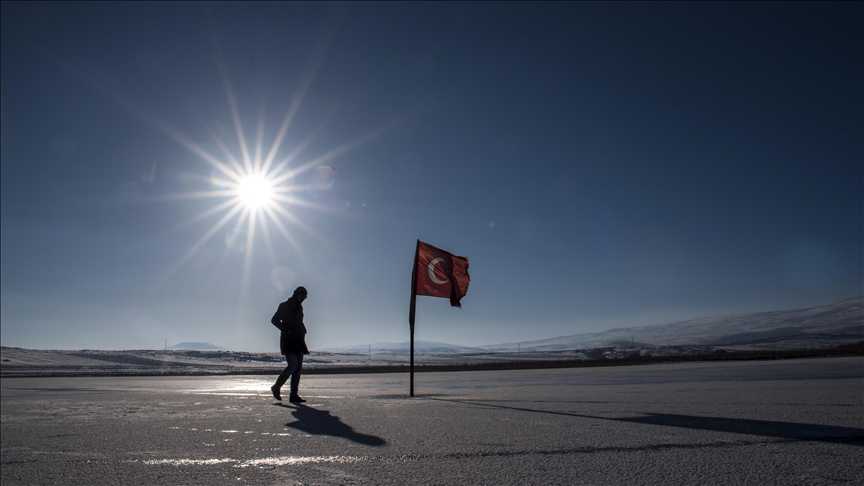 Frozen Lake Cildir in eastern Turkey attracts visitors