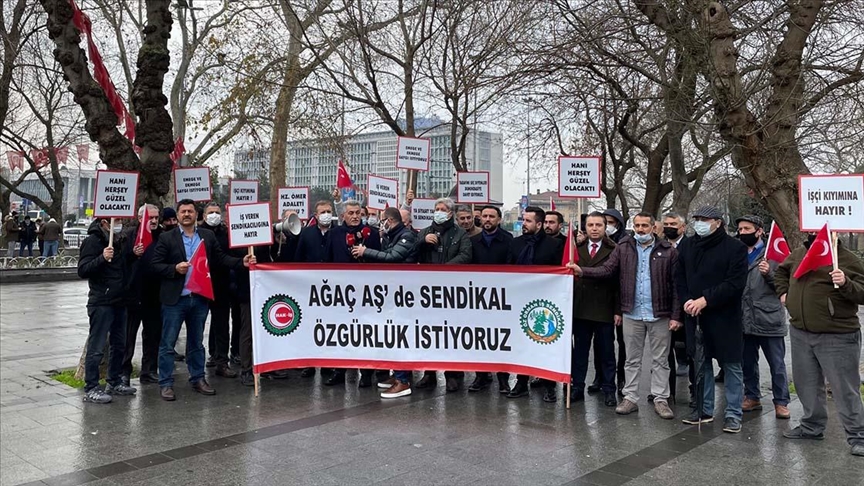 Ağaç ve Peyzaj AŞde çalışan Öz Orman-İş Sendikası üyeleri İBByi protesto etti
