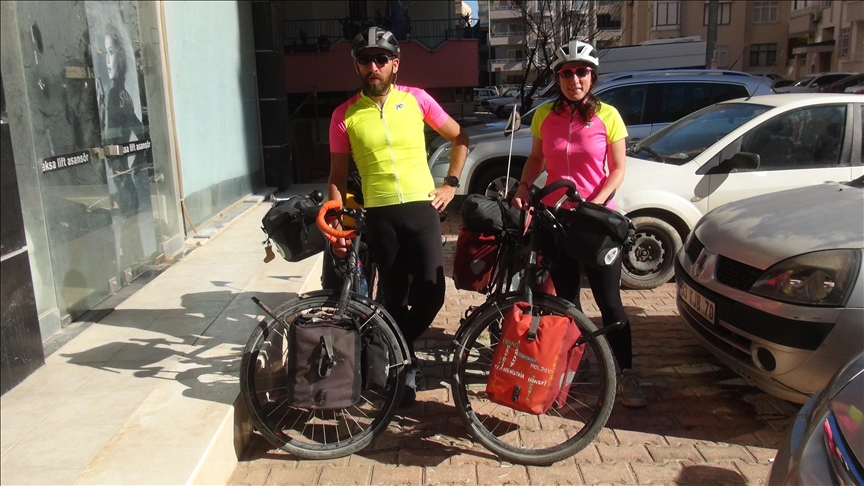 French couple cycling around the world reaches southern Turkiye