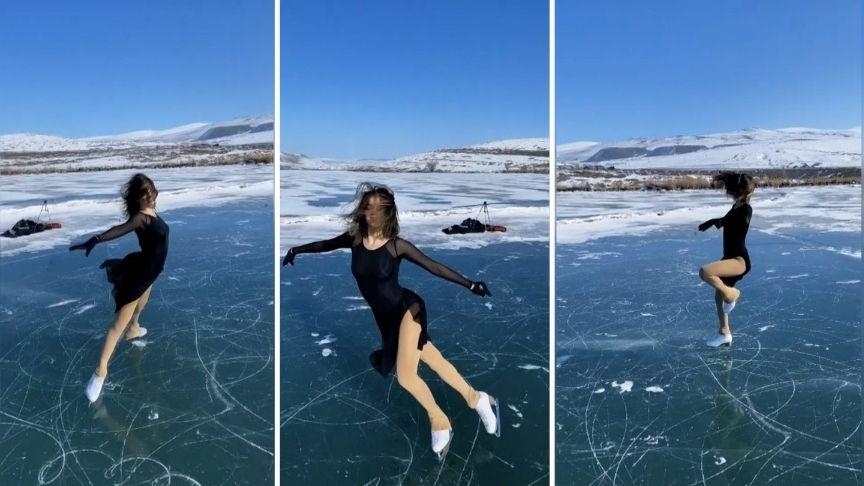 Турецкая фигуристка Иклим Шентуналы выступила на озере Чылдыр