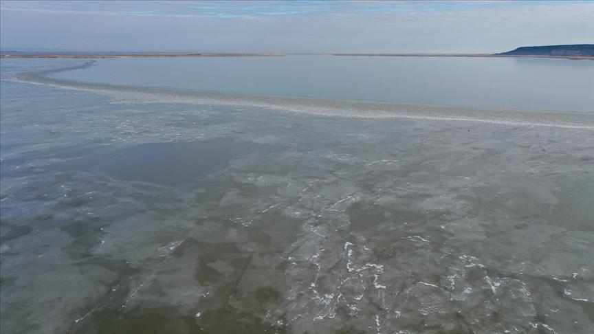 Lake Gala in NW Turkiye partly frozen amid harsh winter