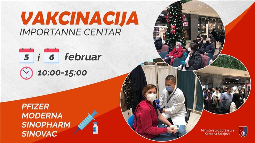 BiH: Za vikend punkt za vakcinaciju u Importanne Shopping Centru u Sarajevu