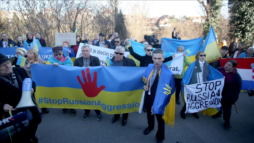Croatia holds anti-war protest in front of the Russian Embassy