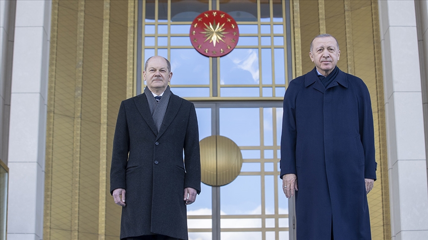 Cumhurbaşkanı Erdoğan, Almanya Şansölyesi Scholz'u resmi törenle karşıladı