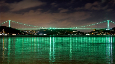 Istanbul's bridges go green to draw attention to scoliosis