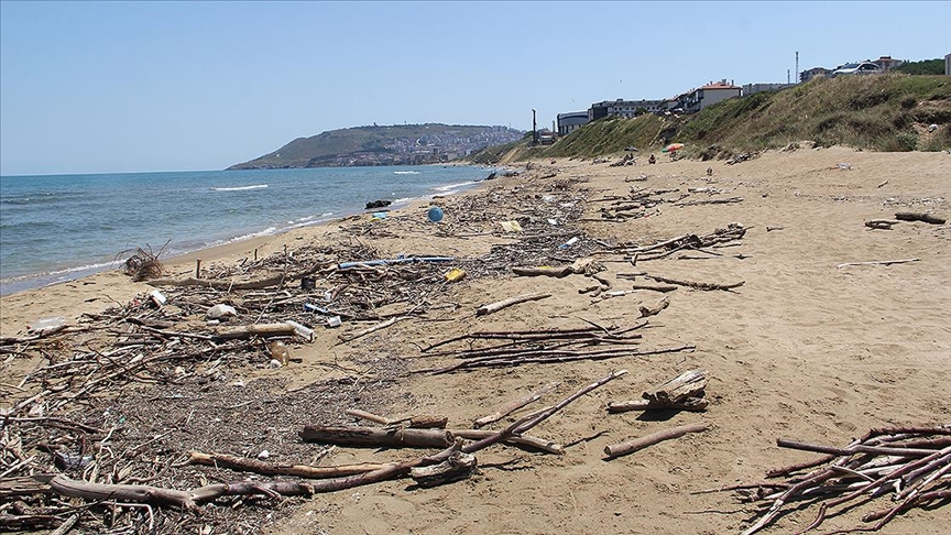 Selden etkilenen Sinop'ta sahillerin bir bölümü çöp ve ağaç parçalarıyla doldu