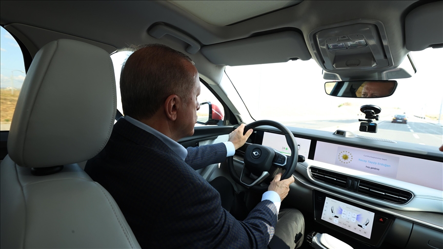 Turkish president test-drives country's first home-grown car