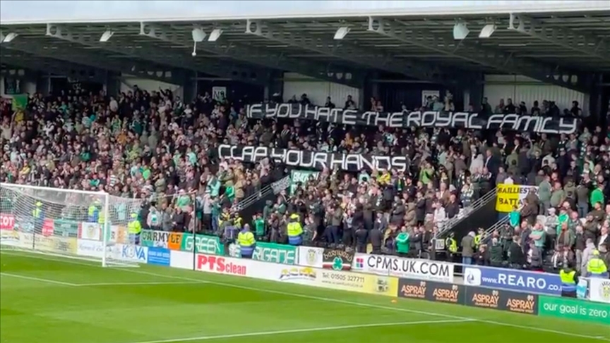 Celtic fans protest against British royal family during Scottish league match