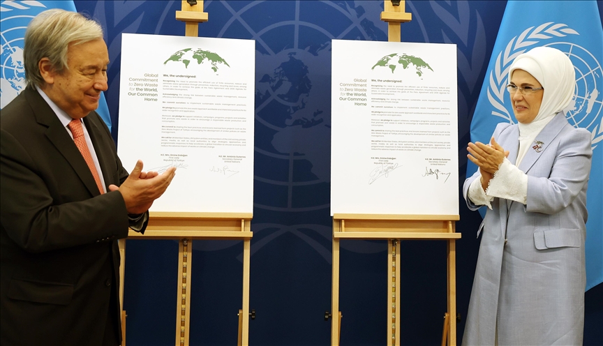 Turkish first lady, UN chief sign goodwill text to promote zero waste approach