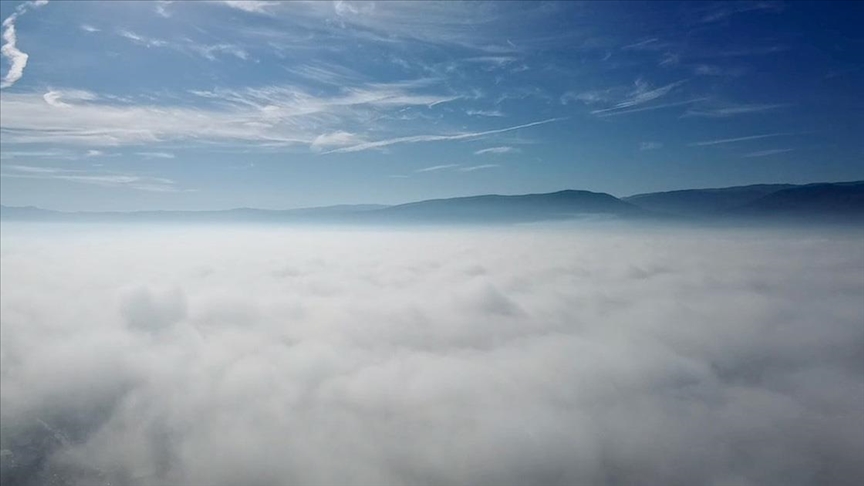 Düzce Ovası'ndaki sis dron ile görüntülendi