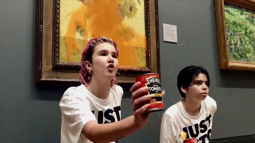 Environmental activists throw soup onto van Gogh painting in London's National Gallery