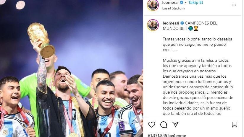 Foto de Messi con trofeo del Mundial es la publicación de internet con más me gusta de la historia
