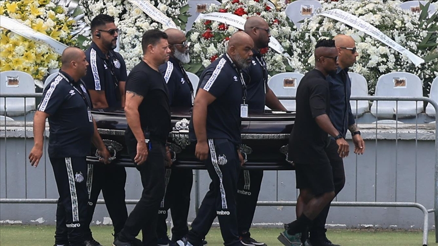 Pele’s coffin arrives at Santos stadium ahead of funeral ceremony