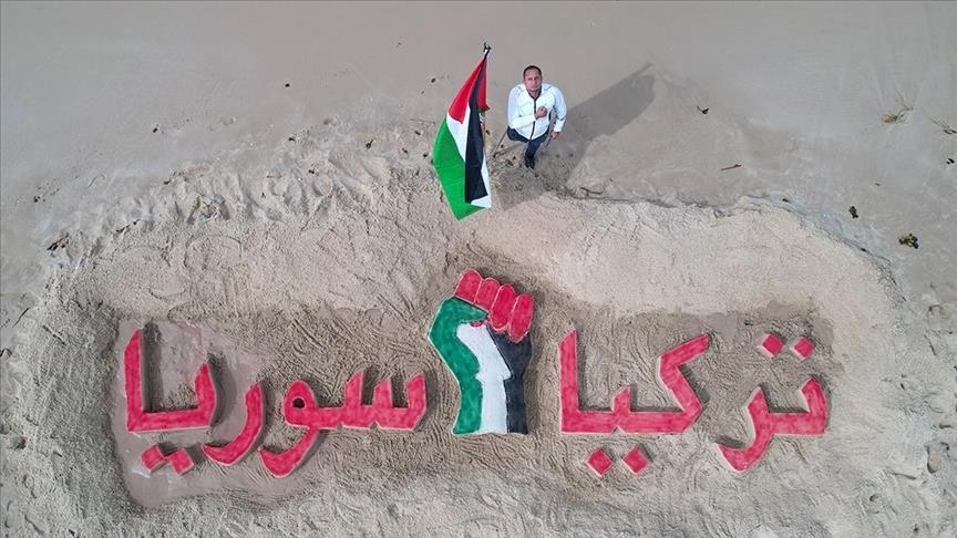 Palestinian painting shows solidarity with quake victims in Türkiye, Syria