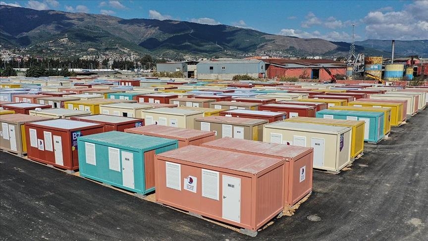 Container homes from Qatar being set up for quake victims in hard-hit Turkish province