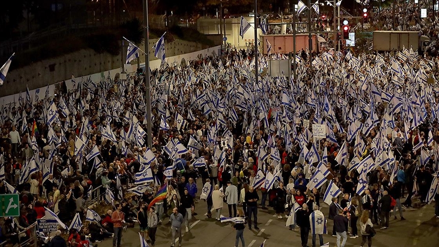 İsrail'de Netanyahu hükümetinin yargı düzenlemesine karşı kitlesel gösteriler 12'nci haftasında