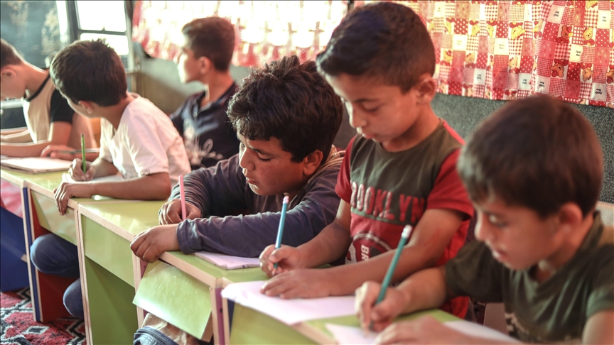 Syrian earthquake victim children continue education in mobile classrooms