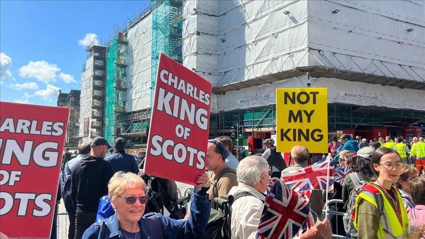 King Charles presented with Scottish jewels amid protest