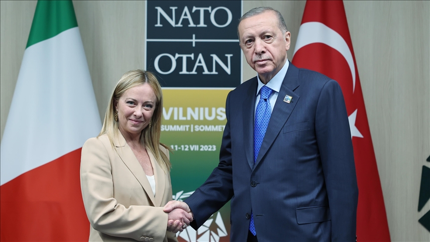 Turkish President Erdogan meets Italian Premier Meloni in Vilnius