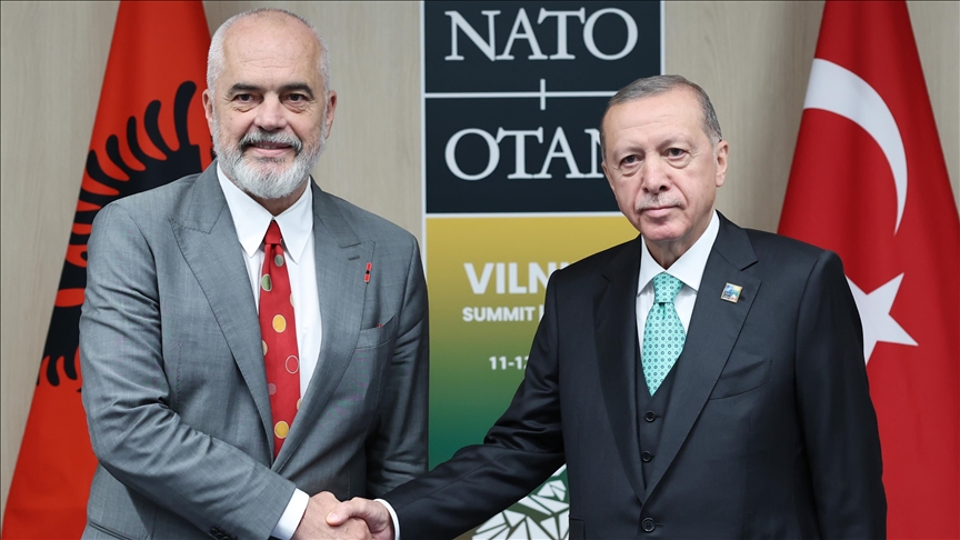 Turkish President Erdogan meets Albanian Premier Rama at NATO summit