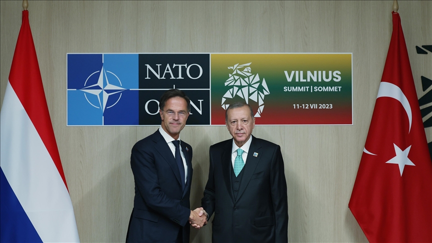 Turkish President Erdogan Meets Dutch Premier Rutte At NATO Summit