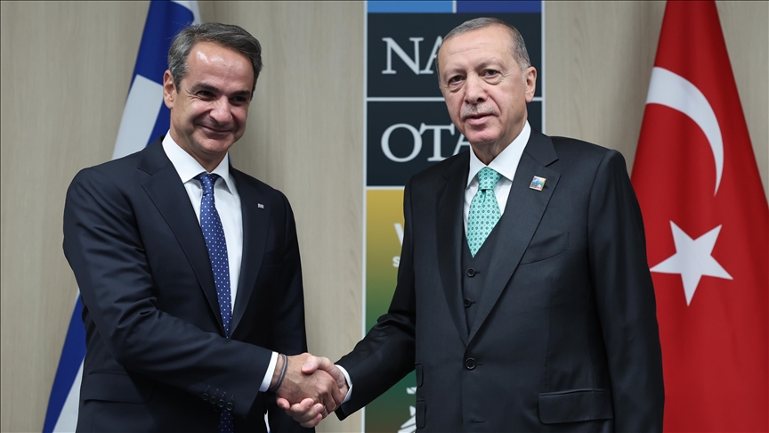 Turkish President Erdogan meets Greek Prime Minister Mitsotakis at NATO summit