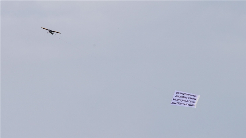 Plane flies banner in US to raise awareness on Türkiye’s July 15 defeated coup attempt Plane flies banner in US to raise awareness on Türkiye’s July 15 defeated coup attempt