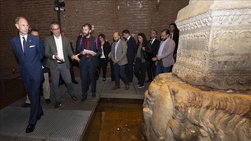 King Charles' youngest brother Prince Edward visits Istanbul's famed Basilica Cistern