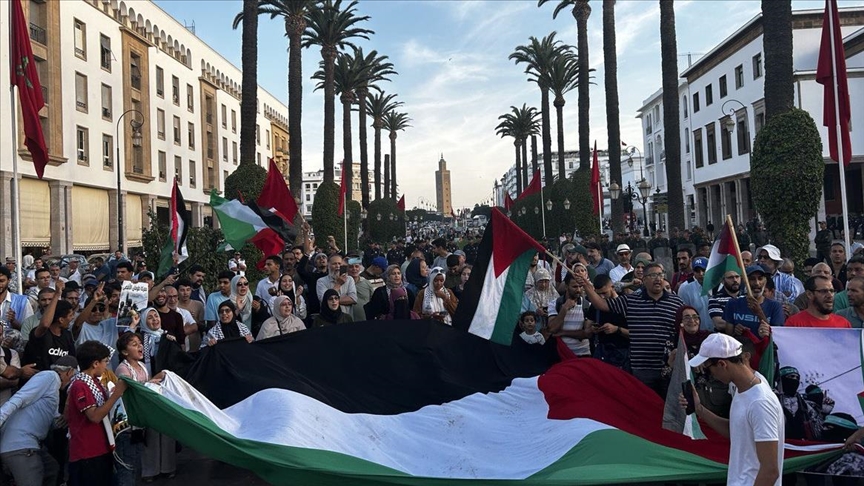 Moroccans rally in support of Palestinians in Gaza facing Israeli airstrikes