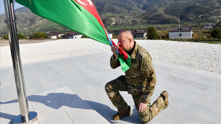 Azerbaijani president raises national flag in Karabakh