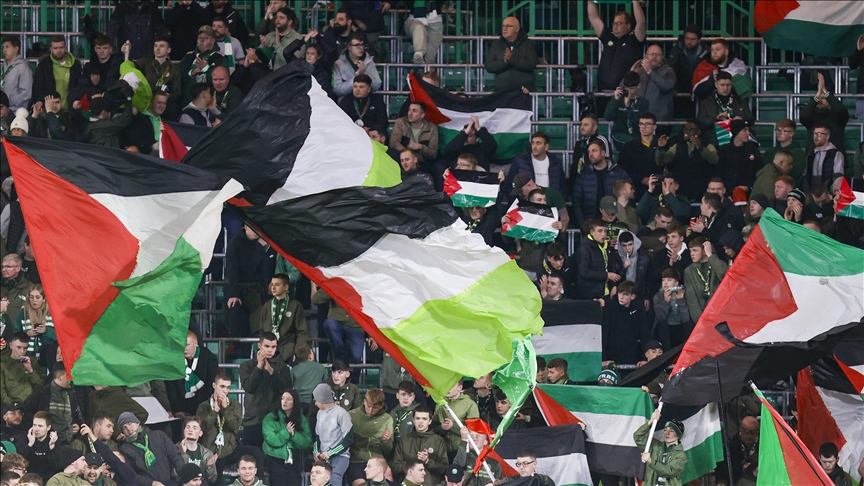 Celtic fans display Palestinian flags at Champions League match despite appeal by club