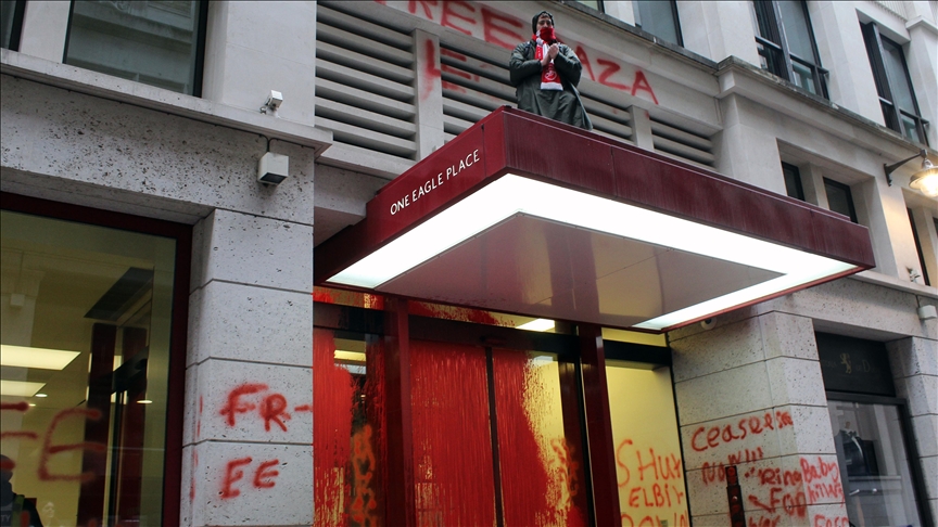 Weapons firm's London offices protested by pro-Palestinian group for supplying arms to Israel